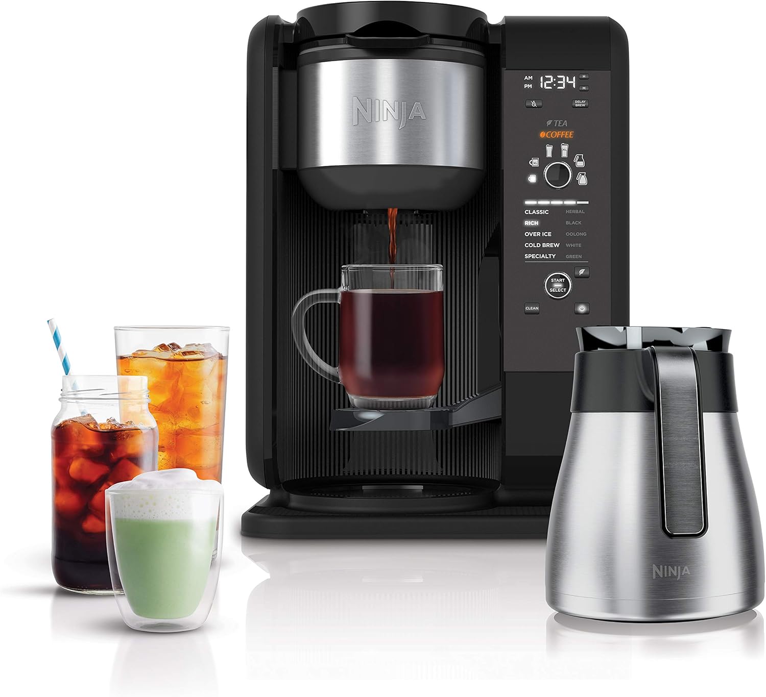 Ninja CP307 Hot and Cold Brewed System, Auto-iQ Tea and Coffee Maker with 6 Brew Sizes, 5 Brew Styles, Frother, Coffee & Tea Baskets with Thermal Carafe Black 50 oz.