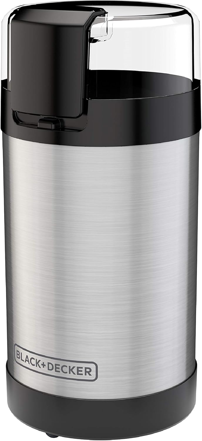 BLACK+DECKER Coffee Grinder One Touch Push-Button Control, 2/3 Cup Bean Capacity, Stainless Steel