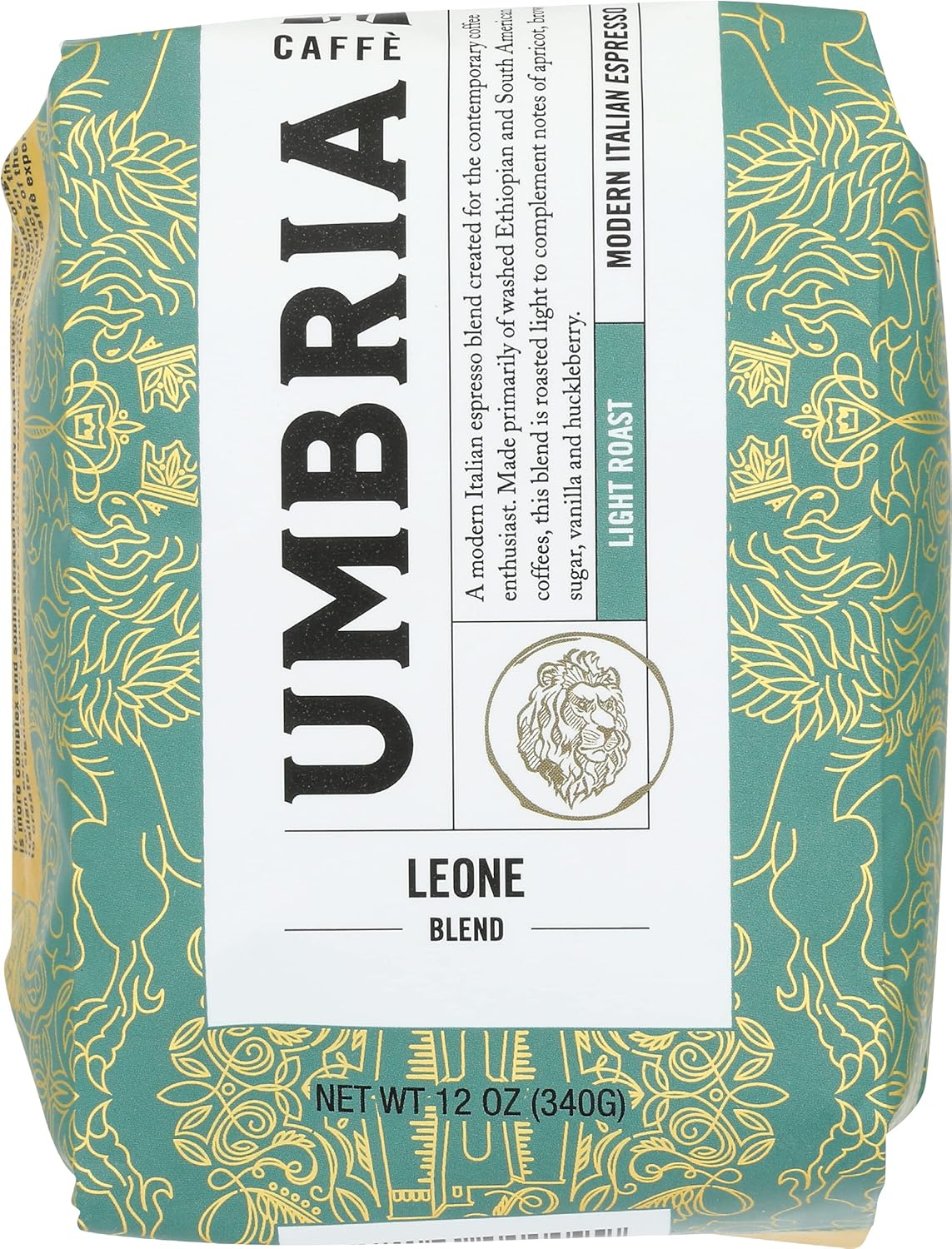 Caffe Umbria Fresh Seattle Whole Bean Roasted Coffee, Leone Blend Light Roast 12oz. bag