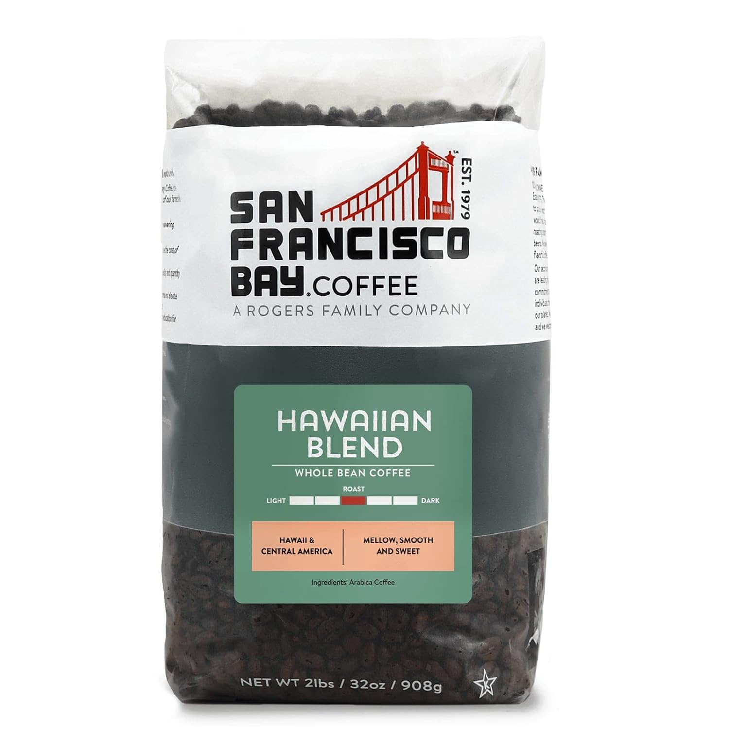 SAN FRANCISCO BAY Coffee Whole Bean 2LB Medium Roast, Hawaiian Blend, 2 Pound (Pack of 1), 32 Ounce