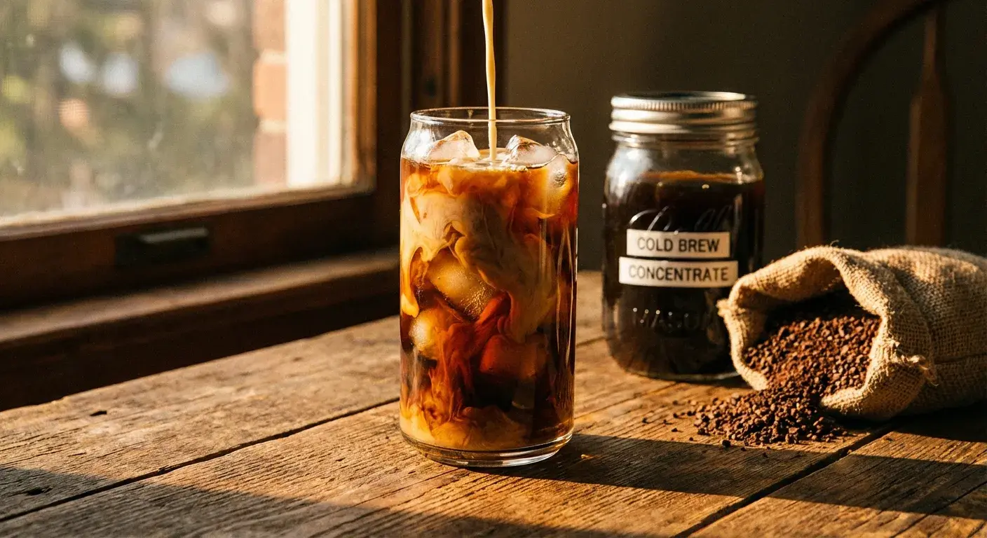 Cold brew coffee steeping in a glass jar in the refrigerator